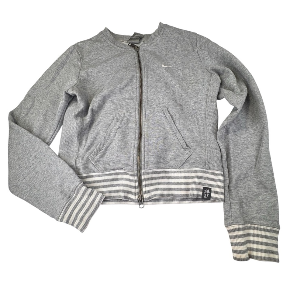 Vintage 90s Nike Jacket Women's Gray Cotton Small Full Zip Pockets Just Do IT